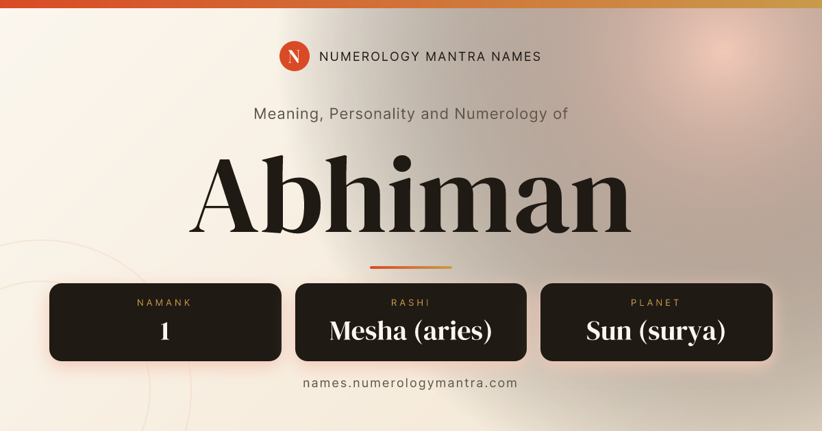 Abhiman name meaning, Namank calculation, and Vedic profile share card