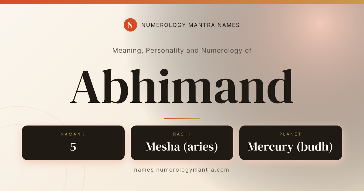 Abhimand name meaning, Namank calculation, and Vedic profile share card