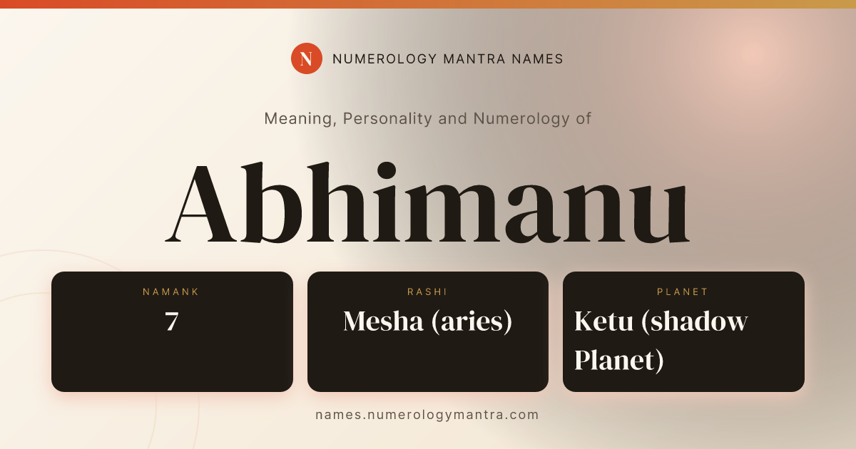 Abhimanu name meaning, Namank calculation, and Vedic profile share card