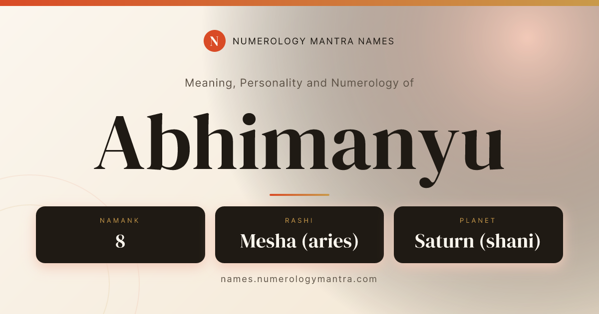 Abhimanyu name meaning, Namank calculation, and Vedic profile share card