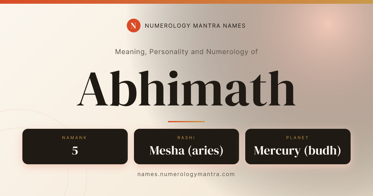 Abhimath name meaning, Namank calculation, and Vedic profile share card