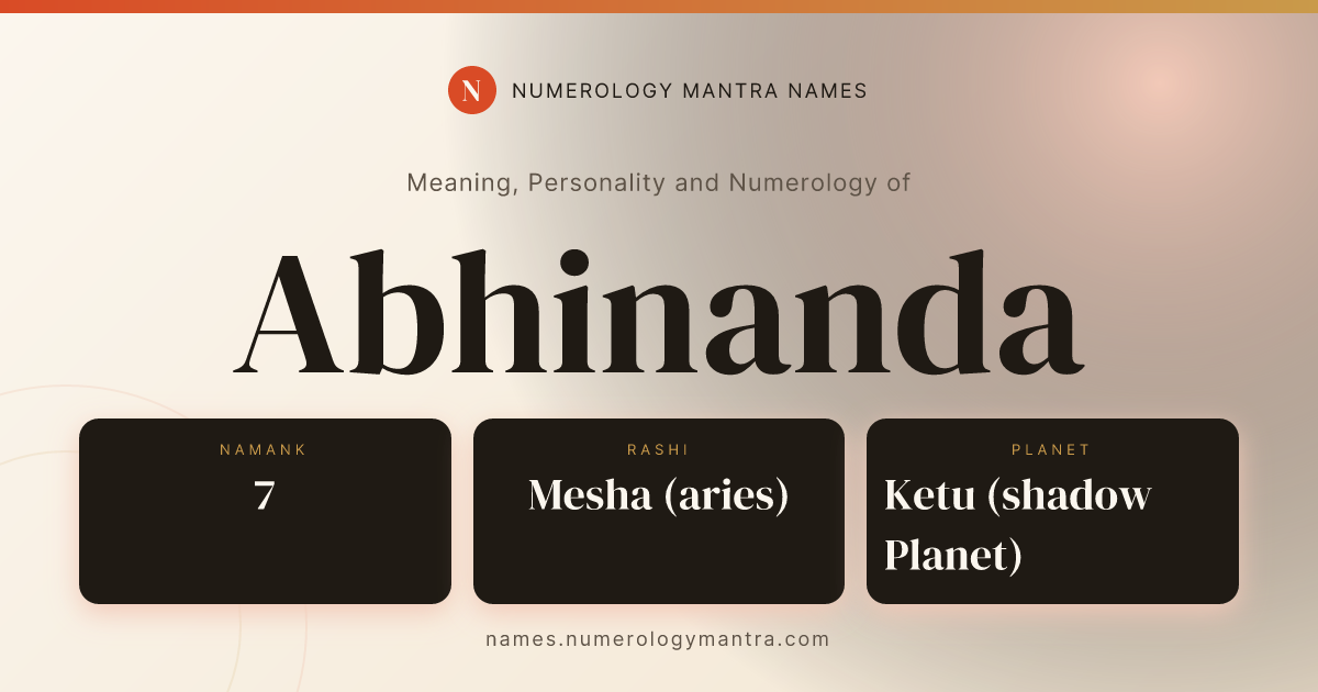 Abhinanda name meaning, Namank calculation, and Vedic profile share card