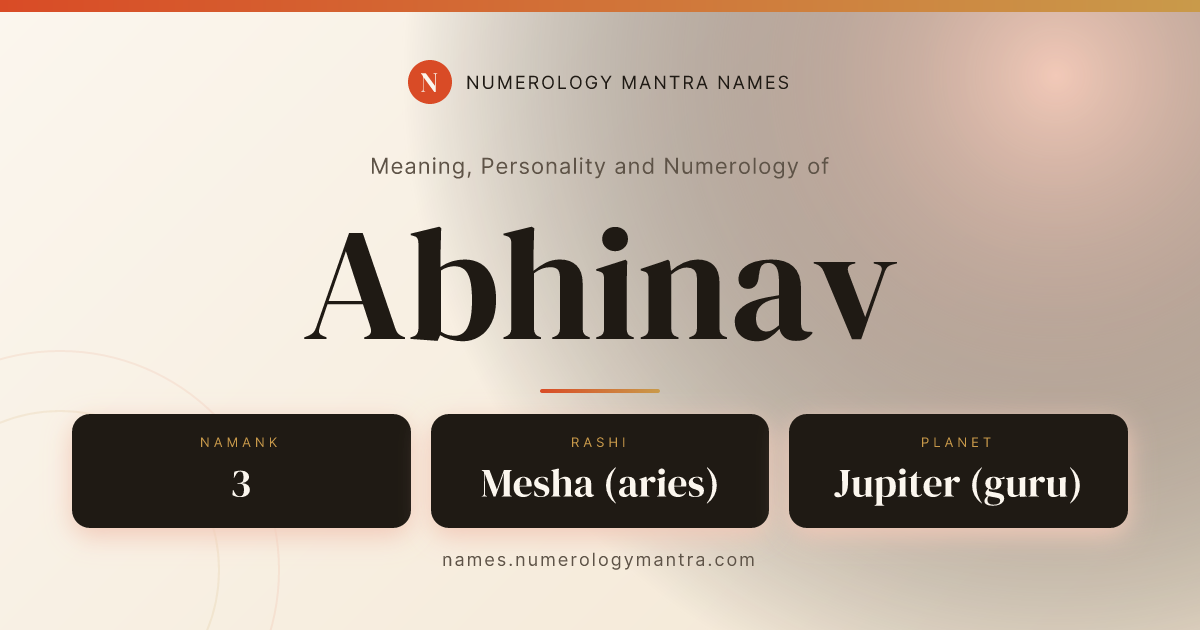 Abhinav name meaning, Namank calculation, and Vedic profile share card