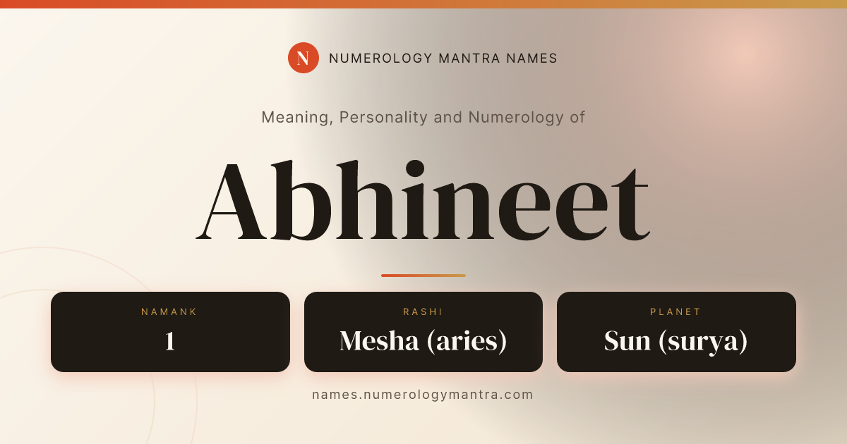 Abhineet name meaning, Namank calculation, and Vedic profile share card
