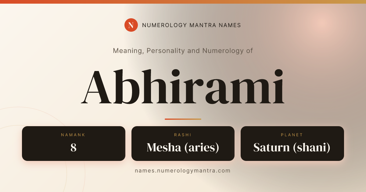 Abhirami name meaning, Namank calculation, and Vedic profile share card
