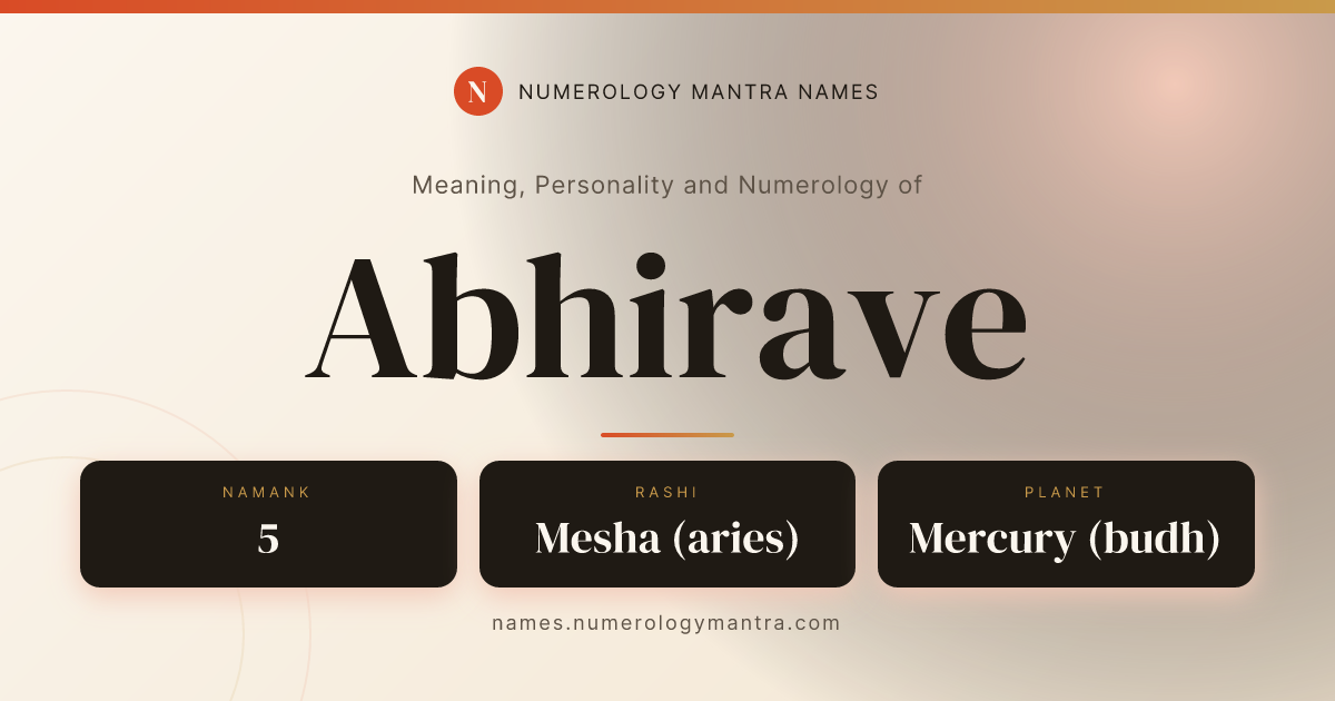 Abhirave name meaning, Namank calculation, and Vedic profile share card