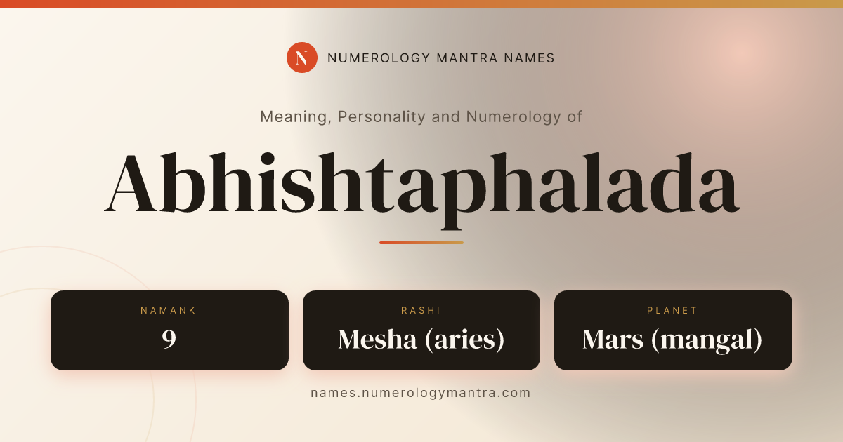 Abhishtaphalada name meaning, Namank calculation, and Vedic profile share card