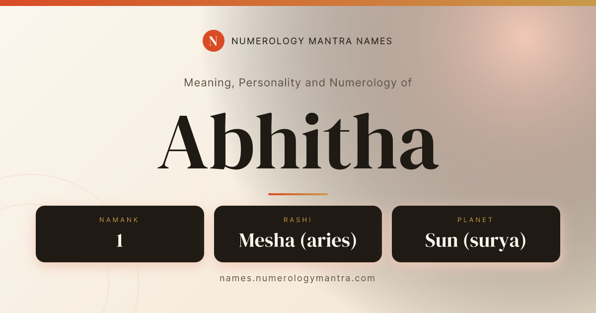Abhitha name meaning, Namank calculation, and Vedic profile share card