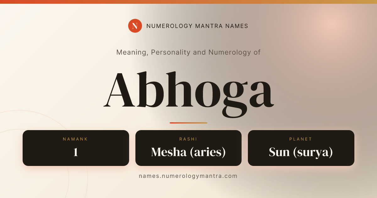 Abhoga name meaning, Namank calculation, and Vedic profile share card