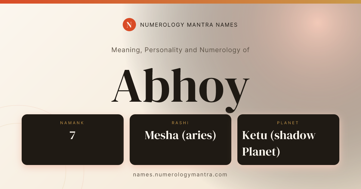 Abhoy name meaning, Namank calculation, and Vedic profile share card