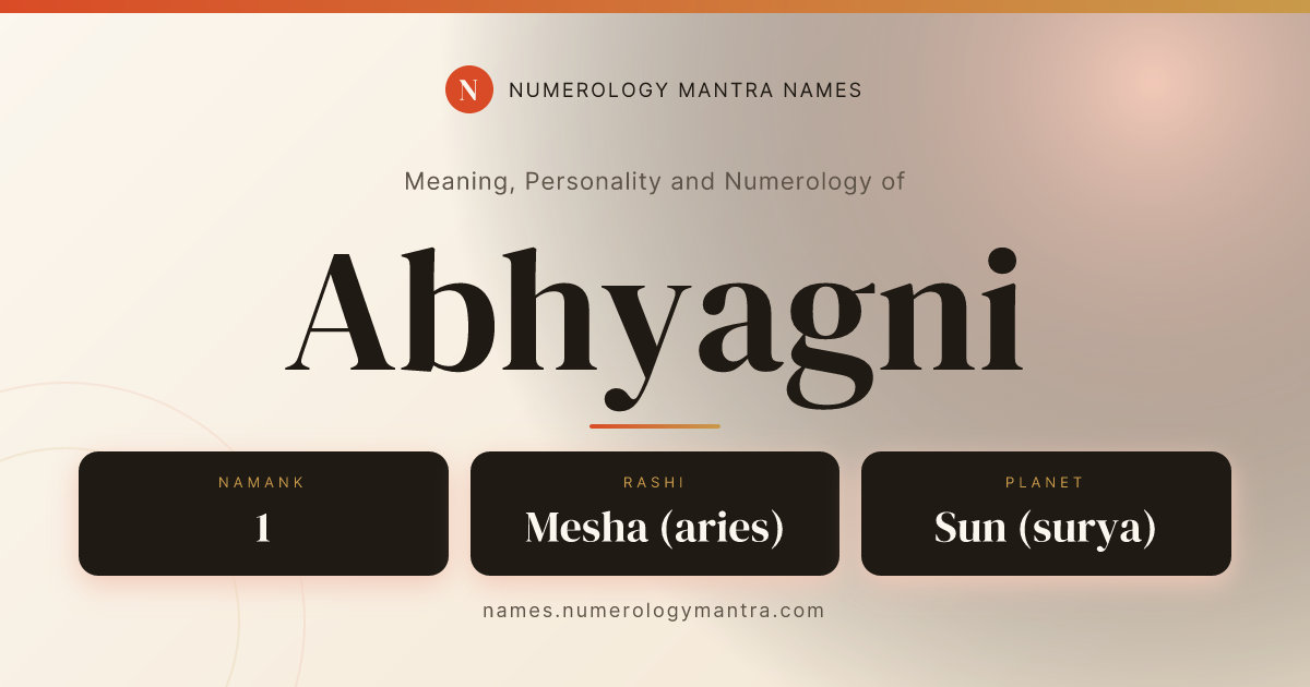 Abhyagni name meaning, Namank calculation, and Vedic profile share card