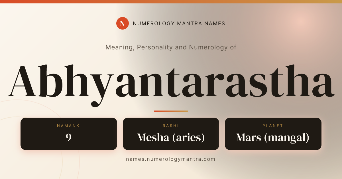 Abhyantarastha name meaning, Namank calculation, and Vedic profile share card