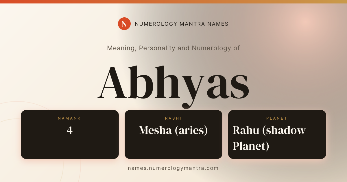 Abhyas name meaning, Namank calculation, and Vedic profile share card
