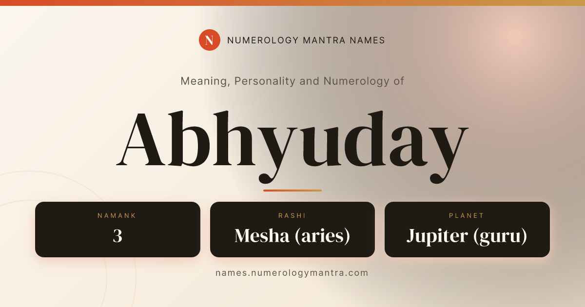 Abhyuday name meaning, Namank calculation, and Vedic profile share card