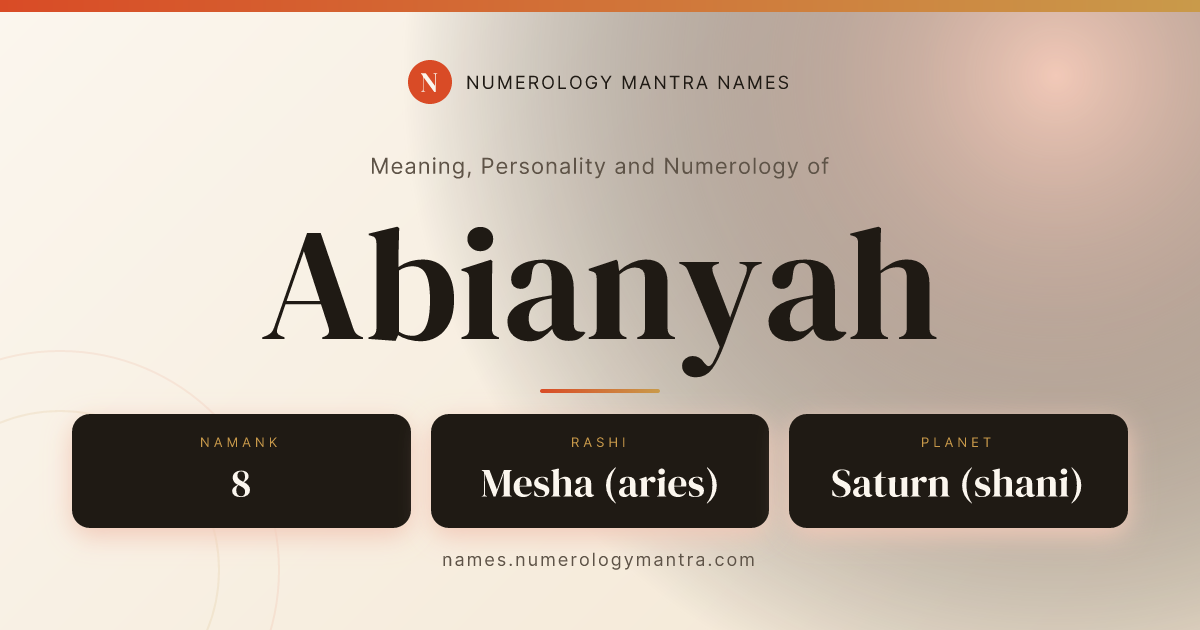 Abianyah name meaning, Namank calculation, and Vedic profile share card