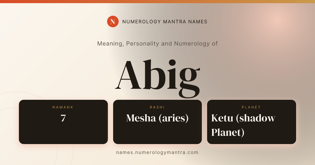 Abig name meaning, Namank calculation, and Vedic profile share card
