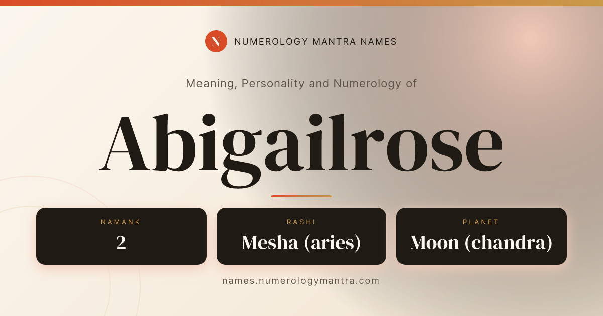 Abigailrose name meaning, Namank calculation, and Vedic profile share card