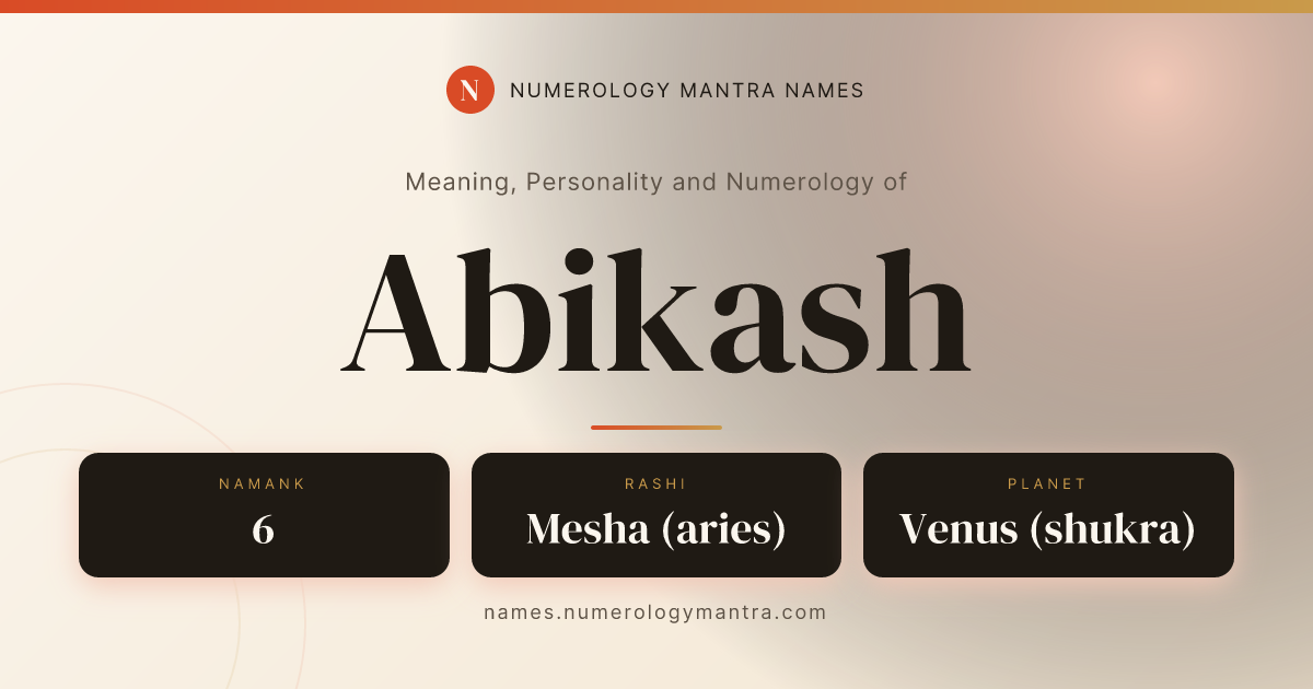 Abikash name meaning, Namank calculation, and Vedic profile share card