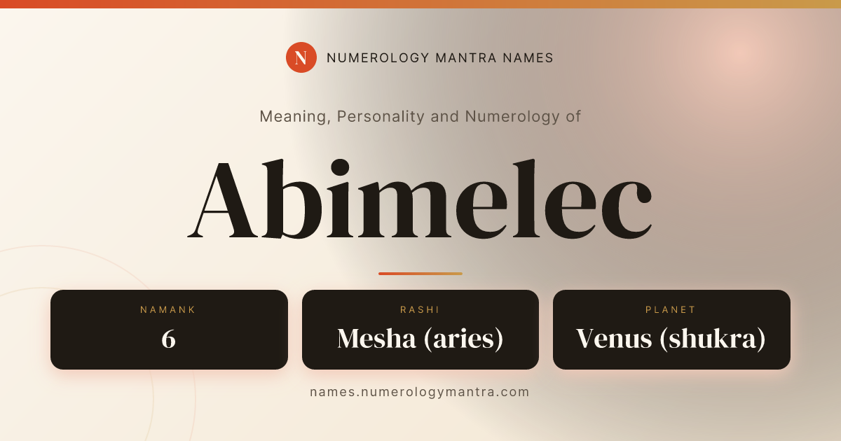 Abimelec name meaning, Namank calculation, and Vedic profile share card