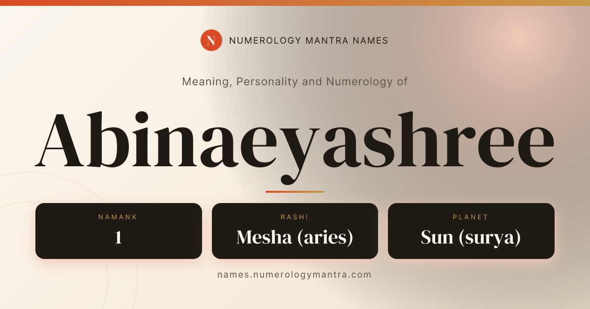 Abinaeyashree name meaning, Namank calculation, and Vedic profile share card
