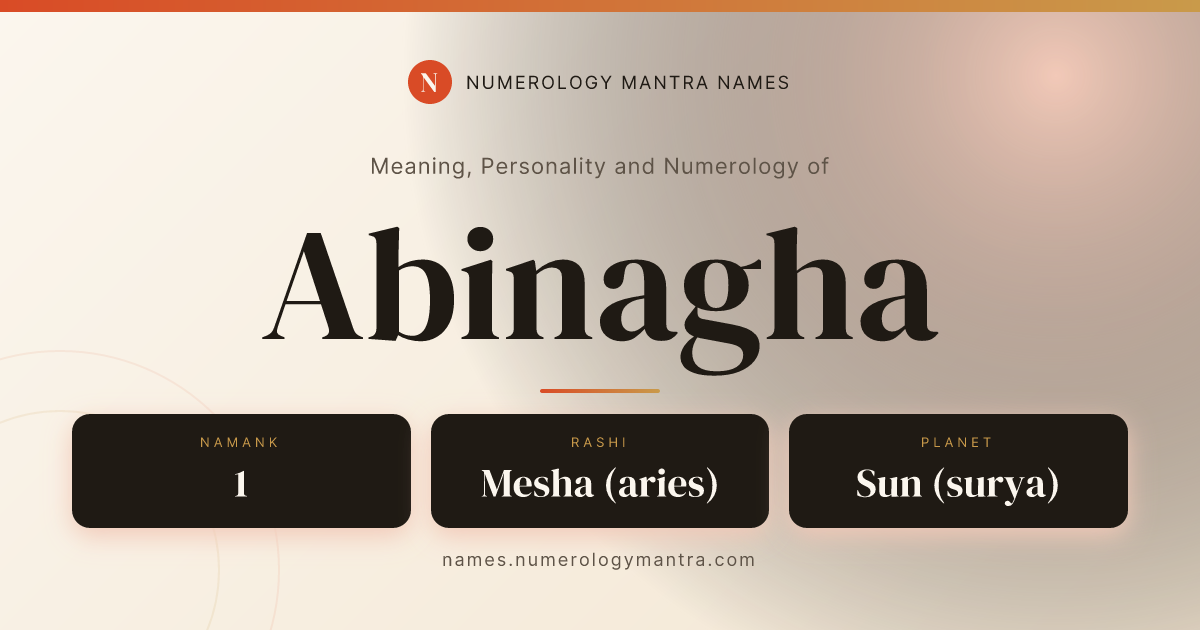 Abinagha name meaning, Namank calculation, and Vedic profile share card