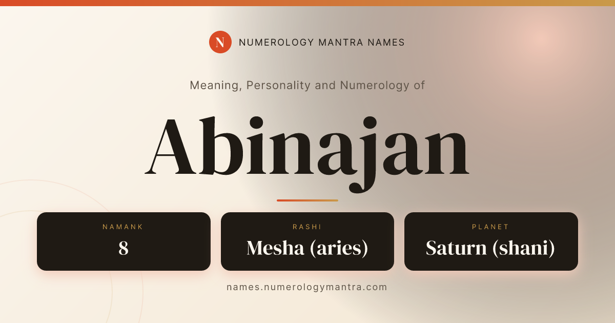 Abinajan name meaning, Namank calculation, and Vedic profile share card