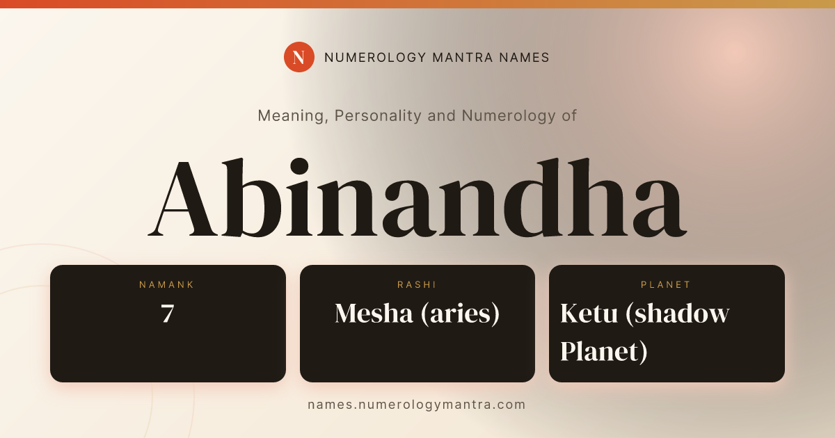 Abinandha name meaning, Namank calculation, and Vedic profile share card