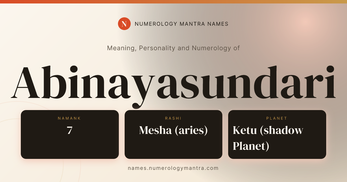 Abinayasundari name meaning, Namank calculation, and Vedic profile share card