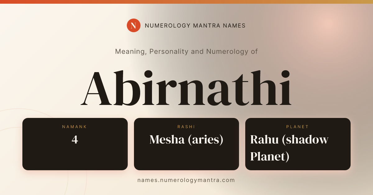 Abirnathi name meaning, Namank calculation, and Vedic profile share card