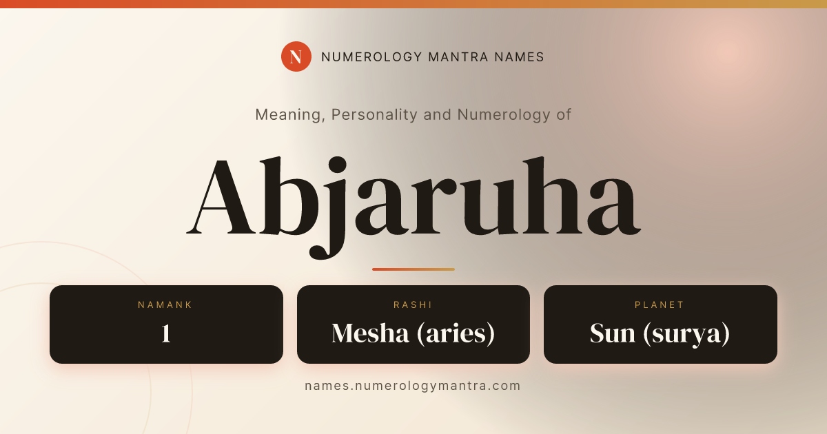 Abjaruha name meaning, Namank calculation, and Vedic profile share card