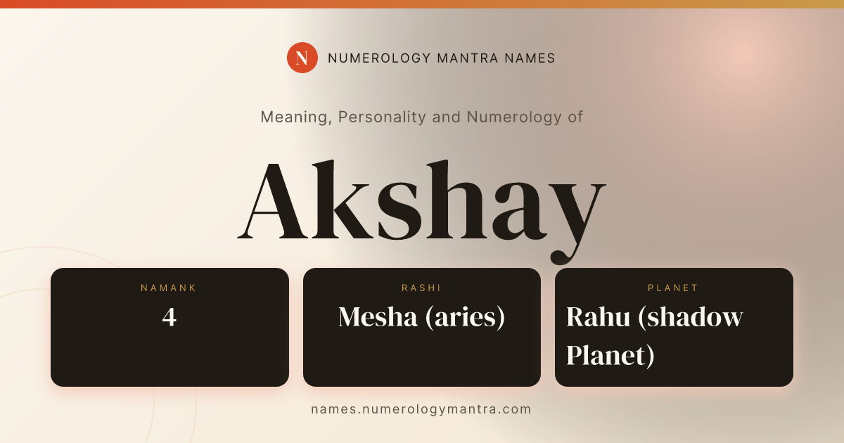 Akshay name meaning, Namank calculation, and Vedic profile share card