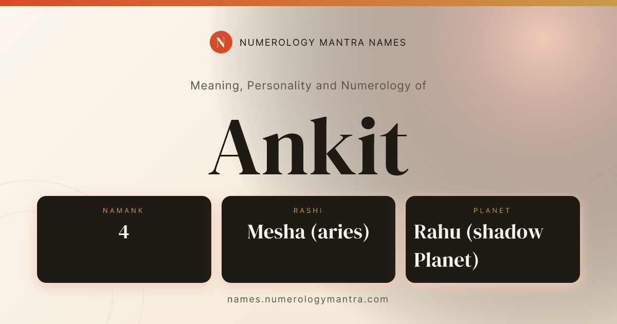 Ankit name meaning, Namank calculation, and Vedic profile share card
