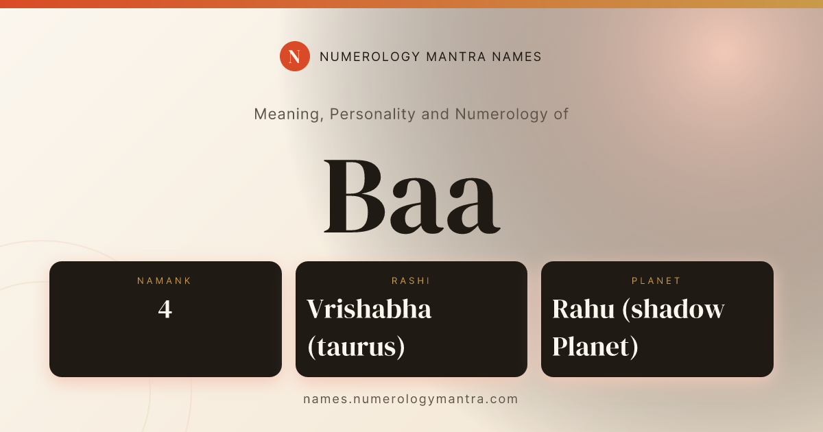 Baa name meaning, Namank calculation, and Vedic profile share card