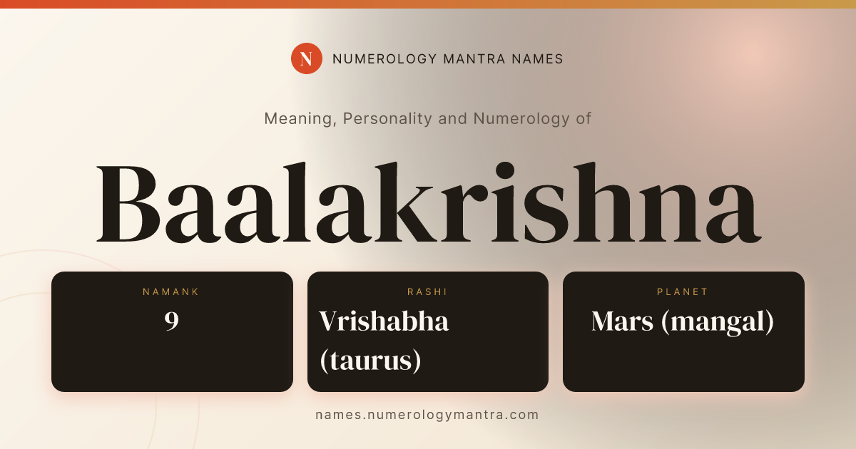 Baalakrishna name meaning, Namank calculation, and Vedic profile share card