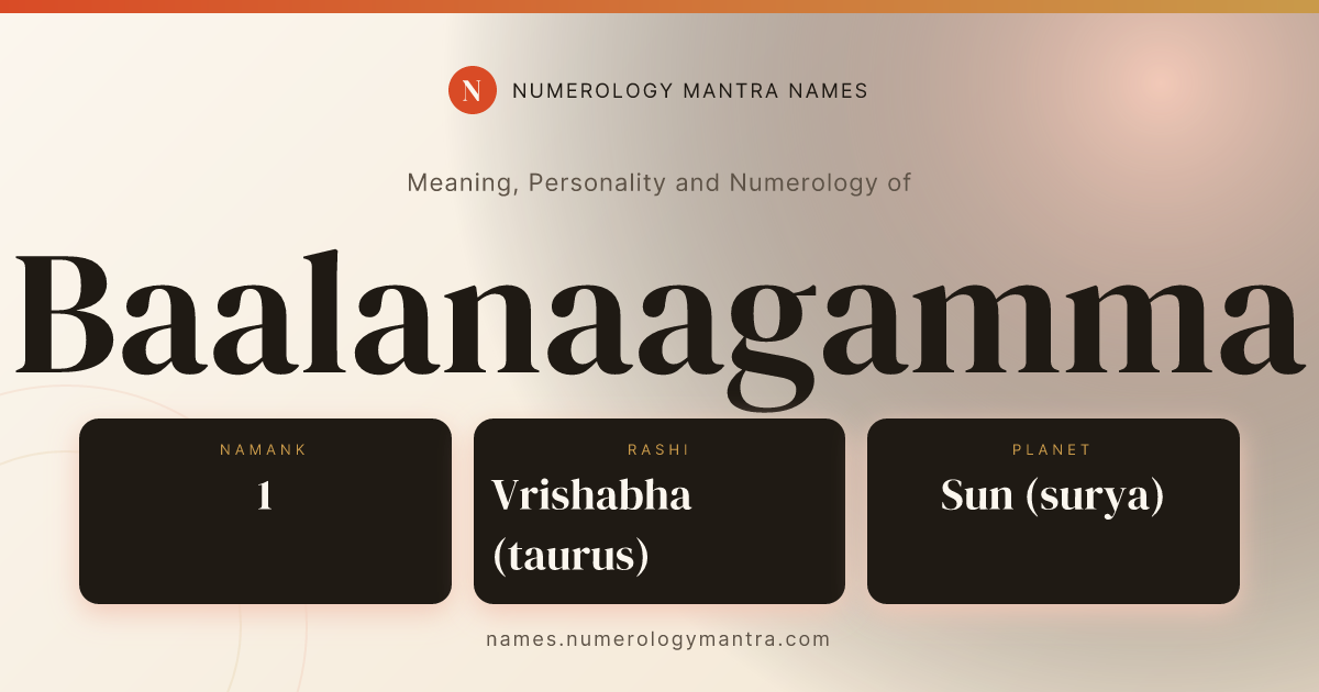Baalanaagamma name meaning, Namank calculation, and Vedic profile share card