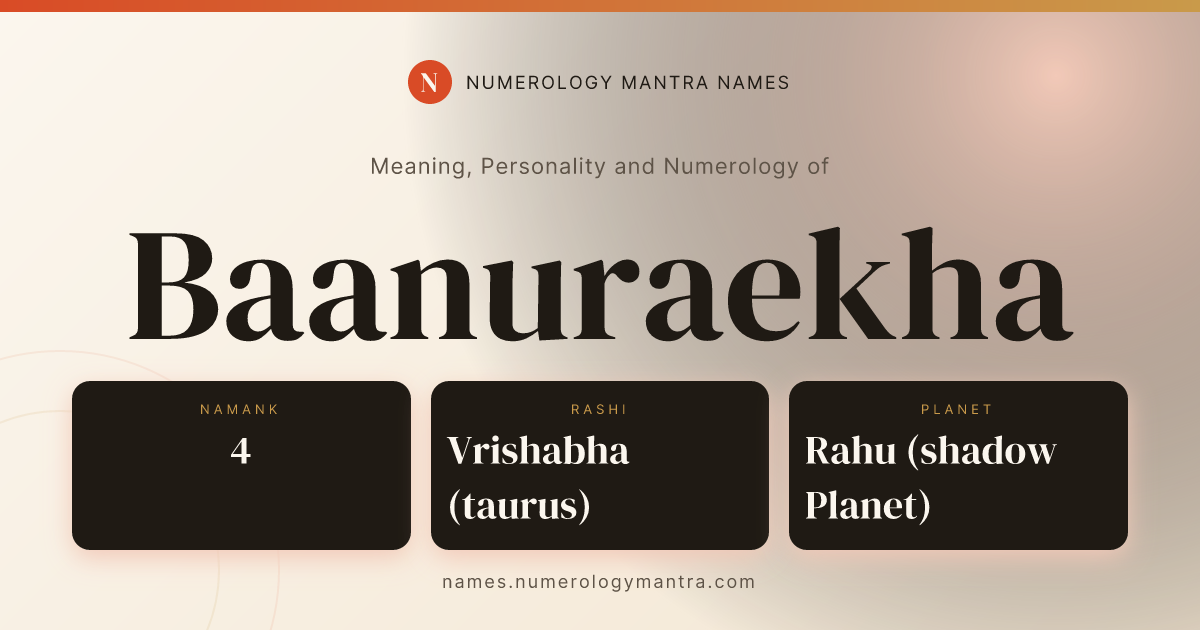 Baanuraekha name meaning, Namank calculation, and Vedic profile share card