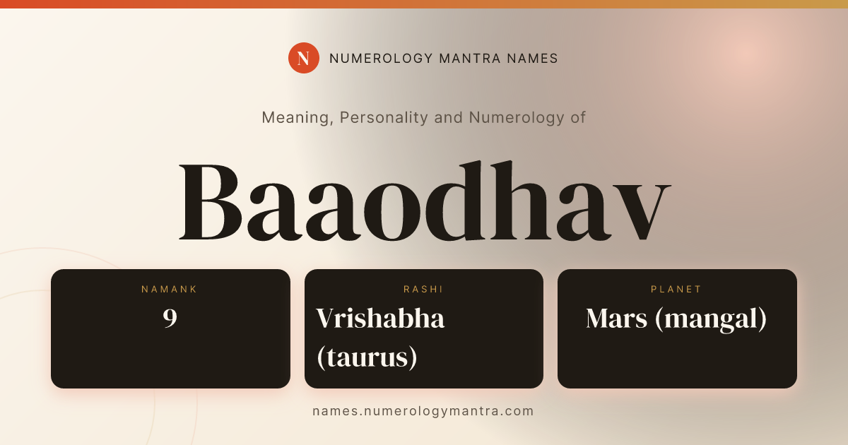 Baaodhav name meaning, Namank calculation, and Vedic profile share card