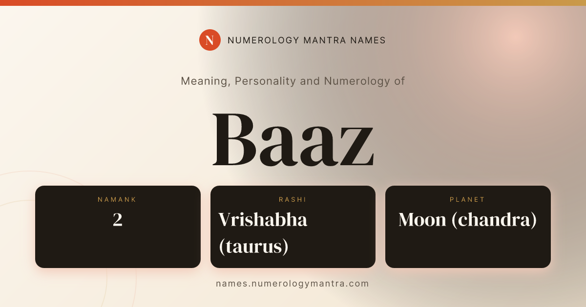 Baaz name meaning, Namank calculation, and Vedic profile share card