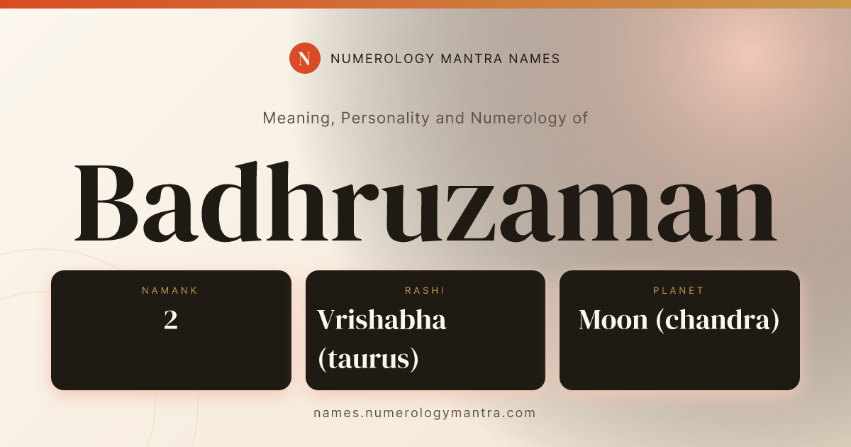Badhruzaman name meaning, Namank calculation, and Vedic profile share card