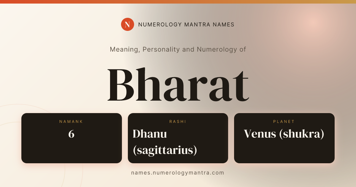 Bharat name meaning, Namank calculation, and Vedic profile share card