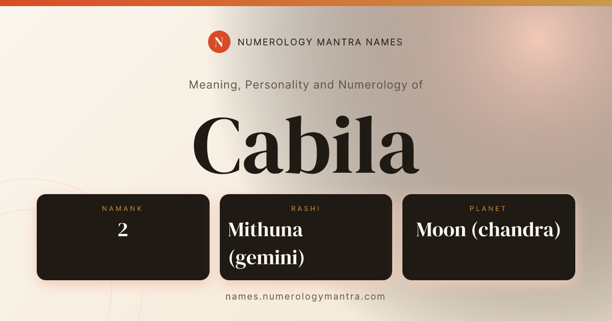 Cabila name meaning, Namank calculation, and Vedic profile share card