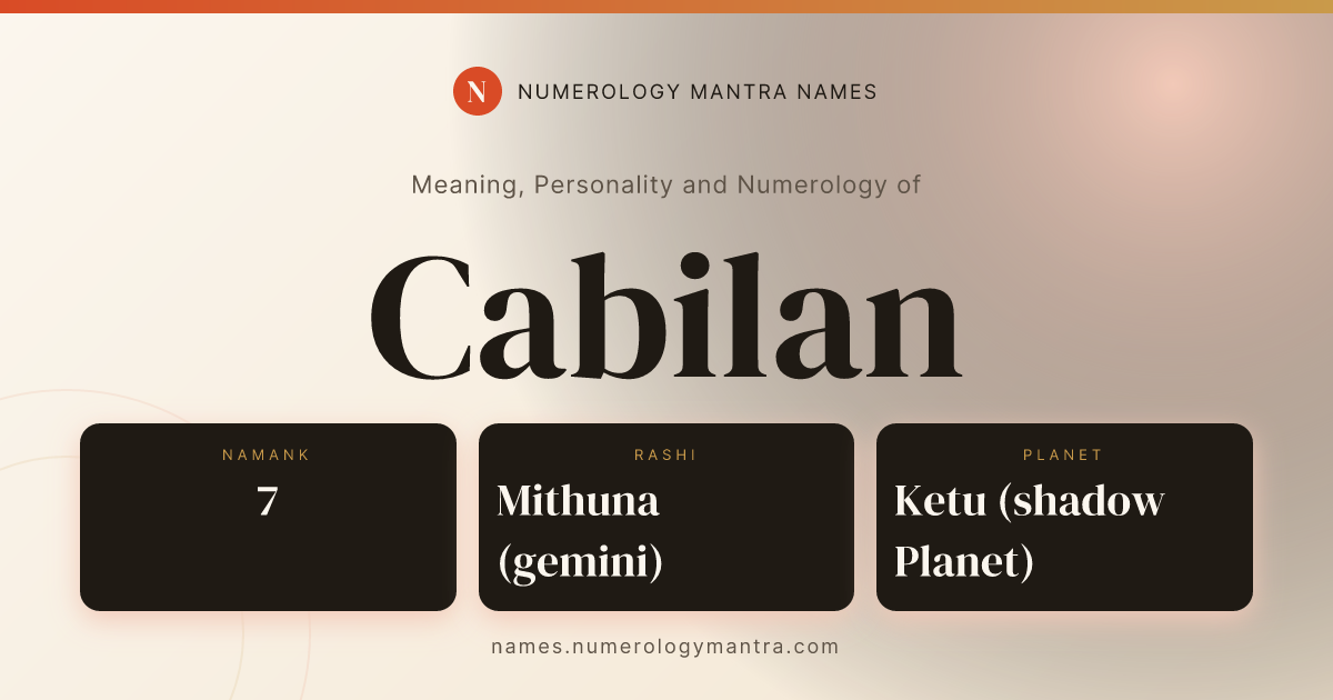 Cabilan name meaning, Namank calculation, and Vedic profile share card