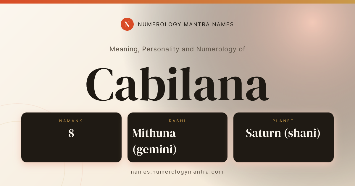 Cabilana name meaning, Namank calculation, and Vedic profile share card