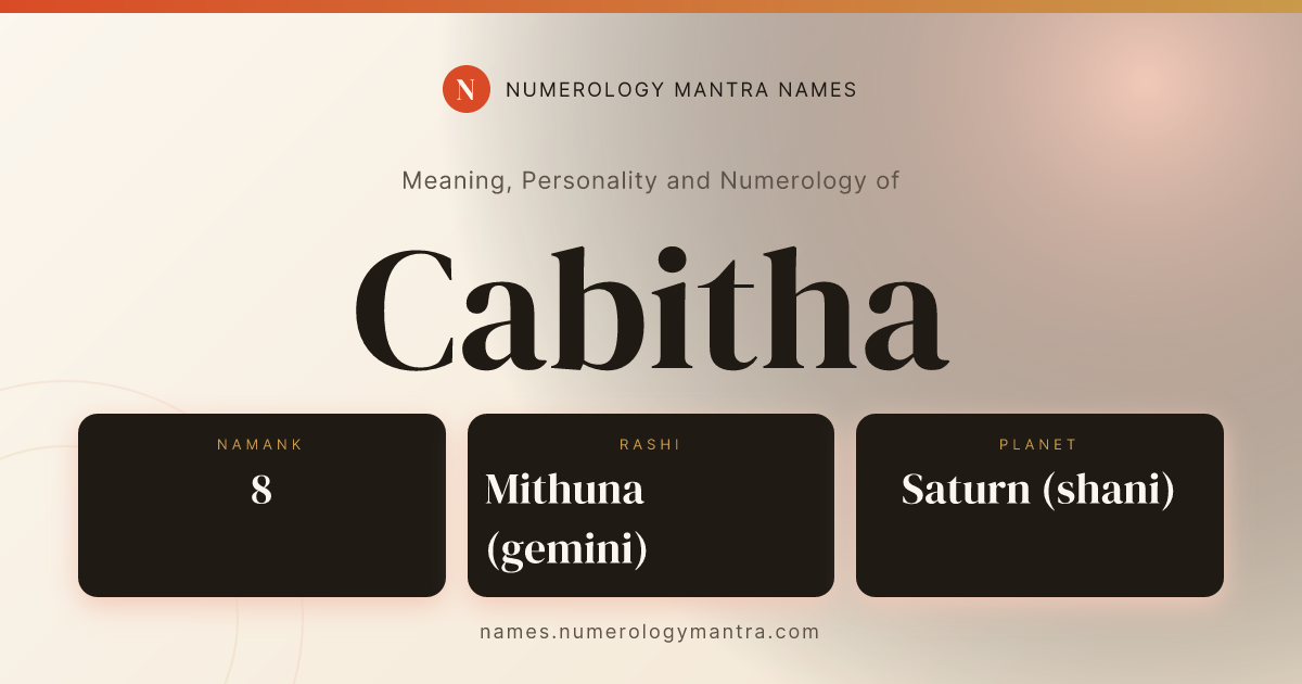 Cabitha name meaning, Namank calculation, and Vedic profile share card