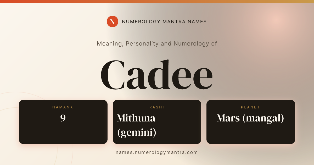 Cadee name meaning, Namank calculation, and Vedic profile share card