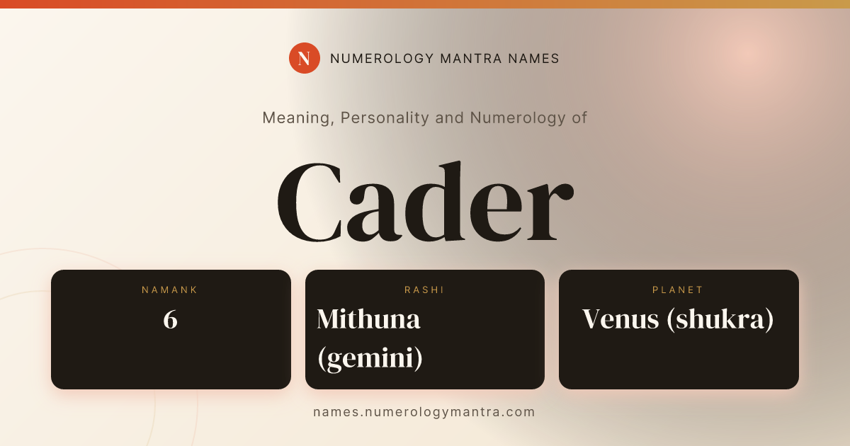 Cader name meaning, Namank calculation, and Vedic profile share card