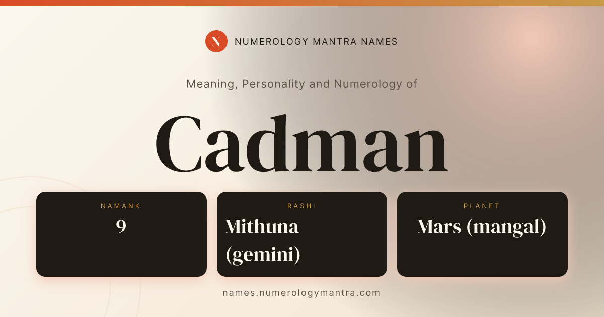 Cadman name meaning, Namank calculation, and Vedic profile share card