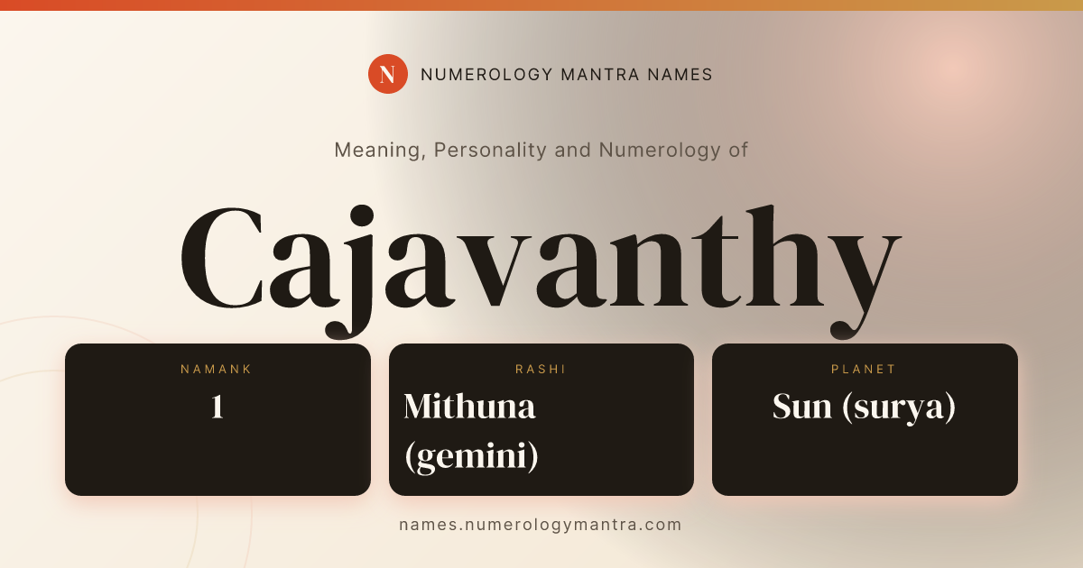Cajavanthy name meaning, Namank calculation, and Vedic profile share card