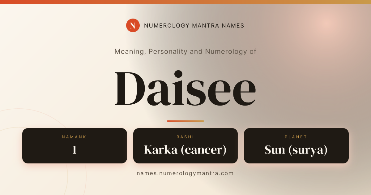 Daisee name meaning, Namank calculation, and Vedic profile share card