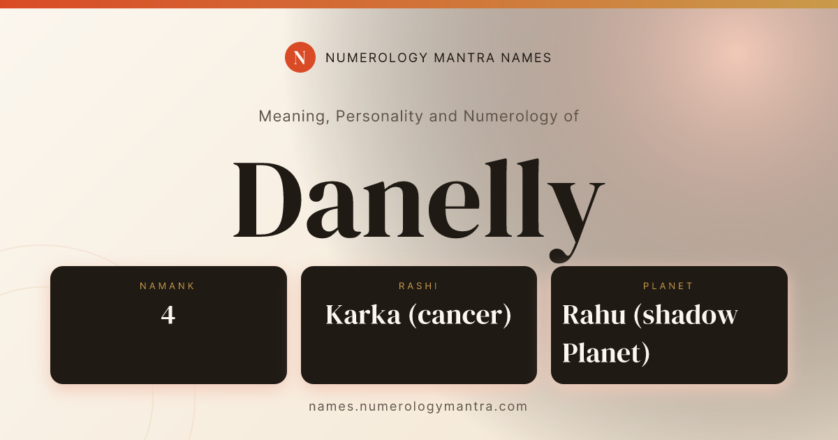 Danelly name meaning, Namank calculation, and Vedic profile share card